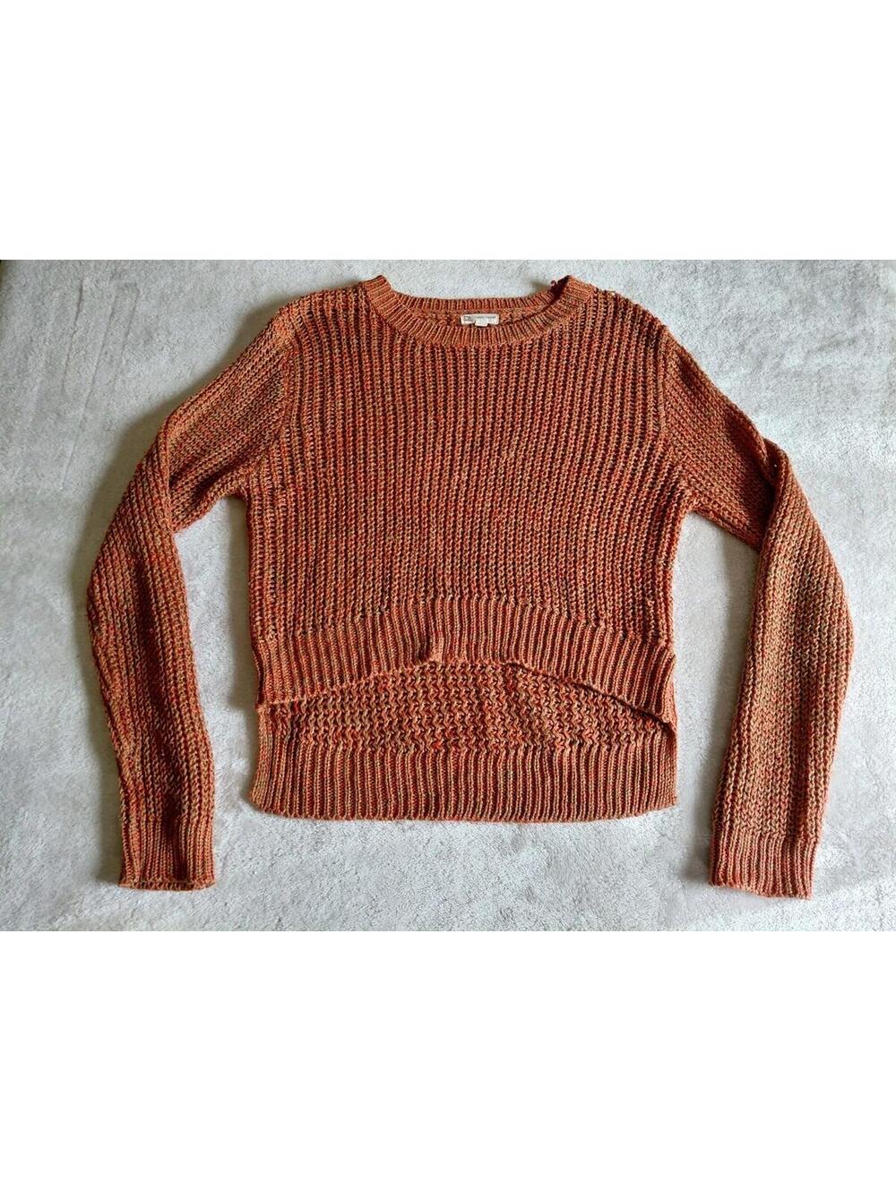 Crochet Sweater Womens Large Pullover Red Green Festival Open Knit